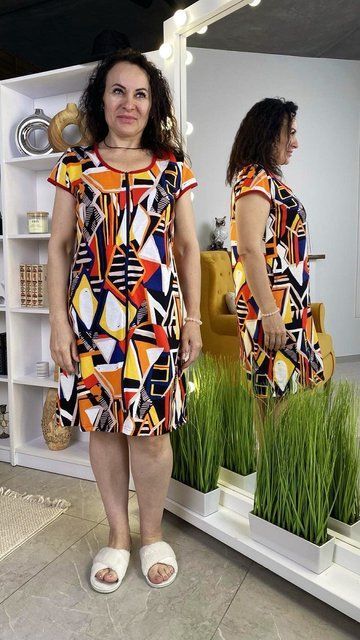 Халат жіночий реактив кулір укорочений абстракція червона 280062 фото